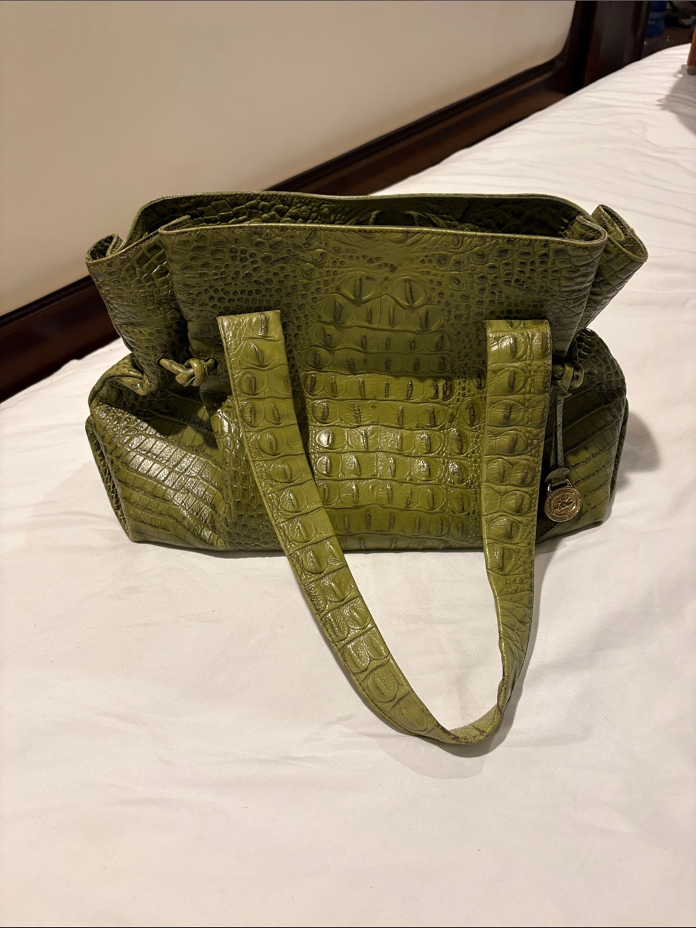 Brahmin Olive Green Croc-Embossed Shoulder Bag